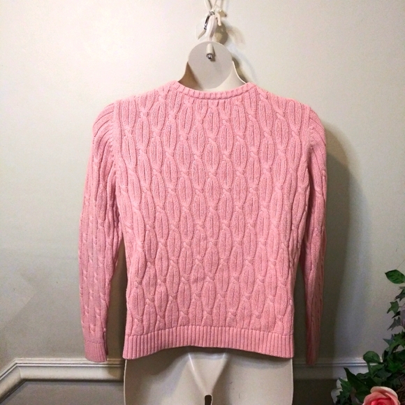 Land's End Drifter Cable Crew Neck Sweater In Cameo Pink/Clay Bisque Heather - Picture 5 of 10